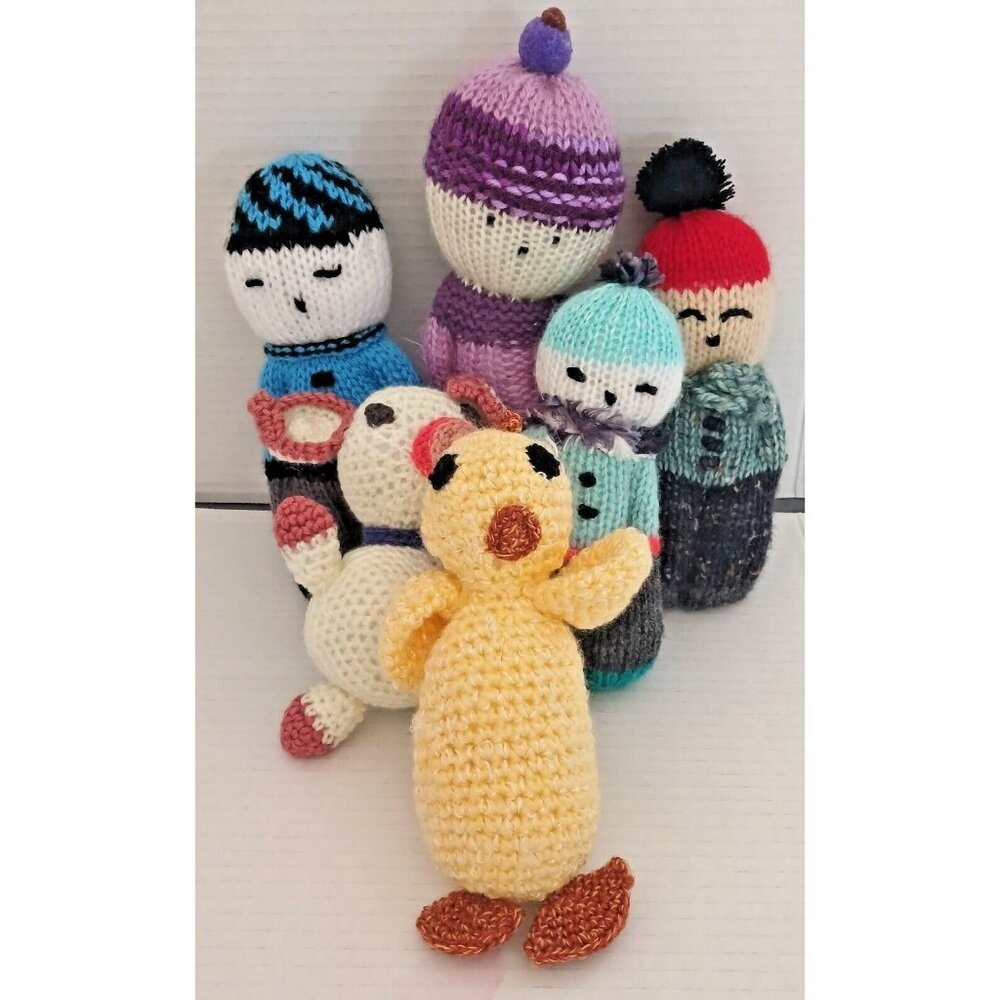 Handmade Crochet Baby Plush Stuffed Dolls Animal Lot of 6 Unmarked Knitted